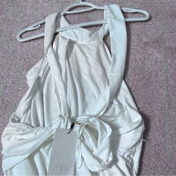 NWT Zara Ruched Halter Maxi Dress White Size Large Bridal Shower Rehearsal - Picture 12 of 16